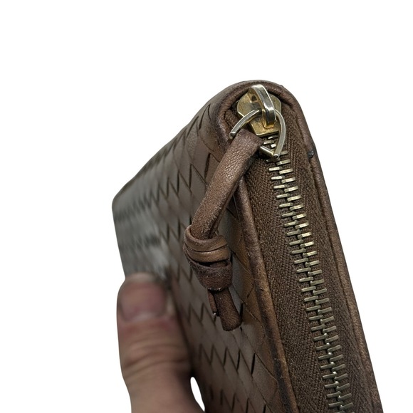 Bottega Veneta Intrecciato Woven Leather Zip Around Wallet Brown Made in Italy - Picture 7 of 10